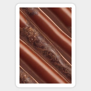 Dark Brown Ornamental Leather Stripes, natural and ecological leather print #70 Sticker